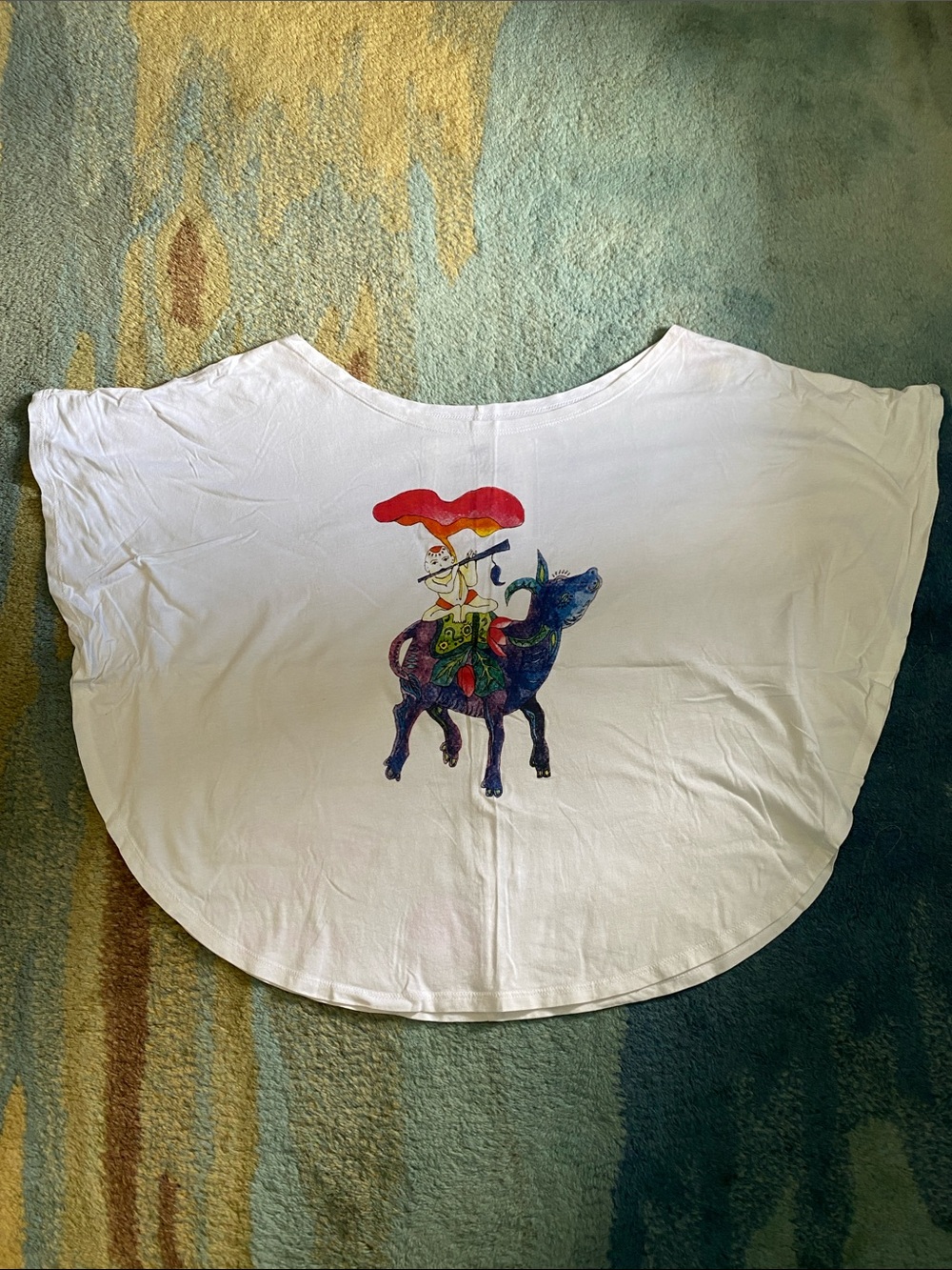 White Short-Sleeve Graphic Tee with Colorful Elephant Motif